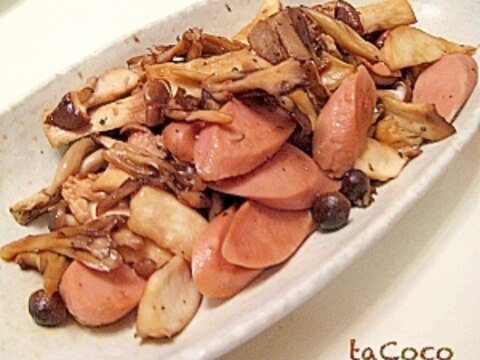 5分でウマッ♥ソーセージとキノコの炒め物